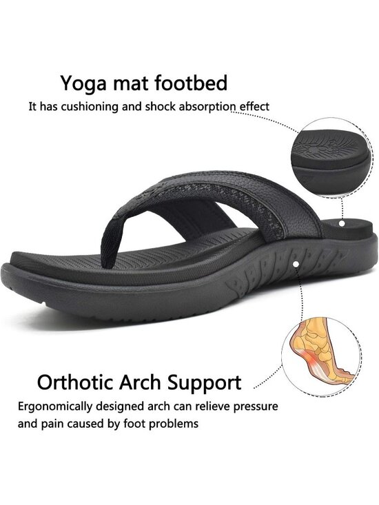 Men\'s Black Arch Support Sport Flip Flops Comfort Orthotic Thong Sandal Shoes